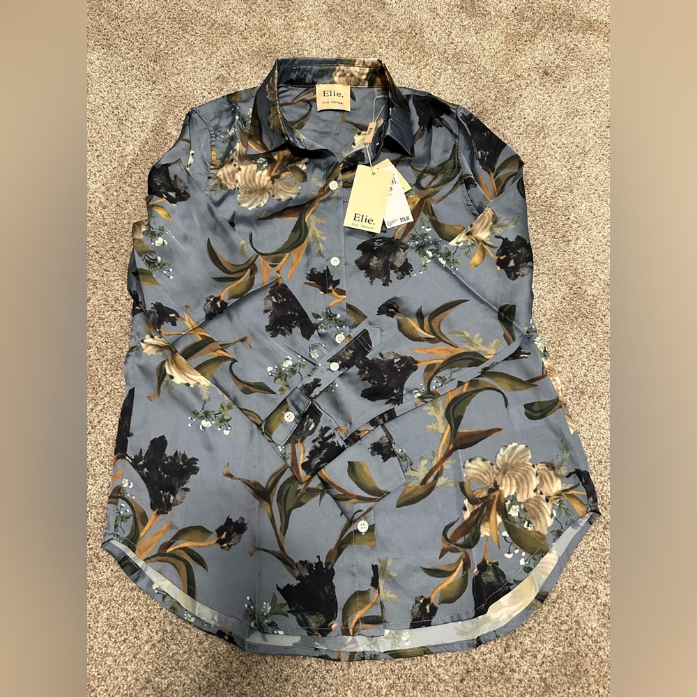 Elie Tahari Gray Floral Women’s Shirt - Picture 1 of 5